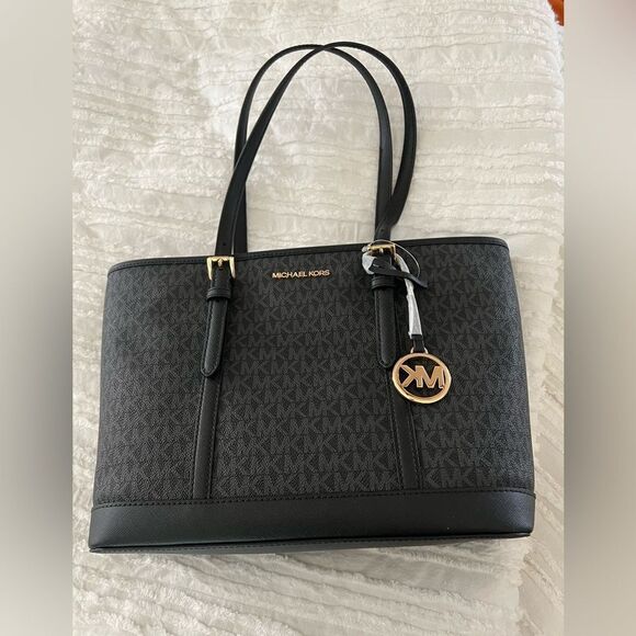 New with tags Michael Kors Jet Sest Travel Medium Double Pocket Tote black - Picture 1 of 9